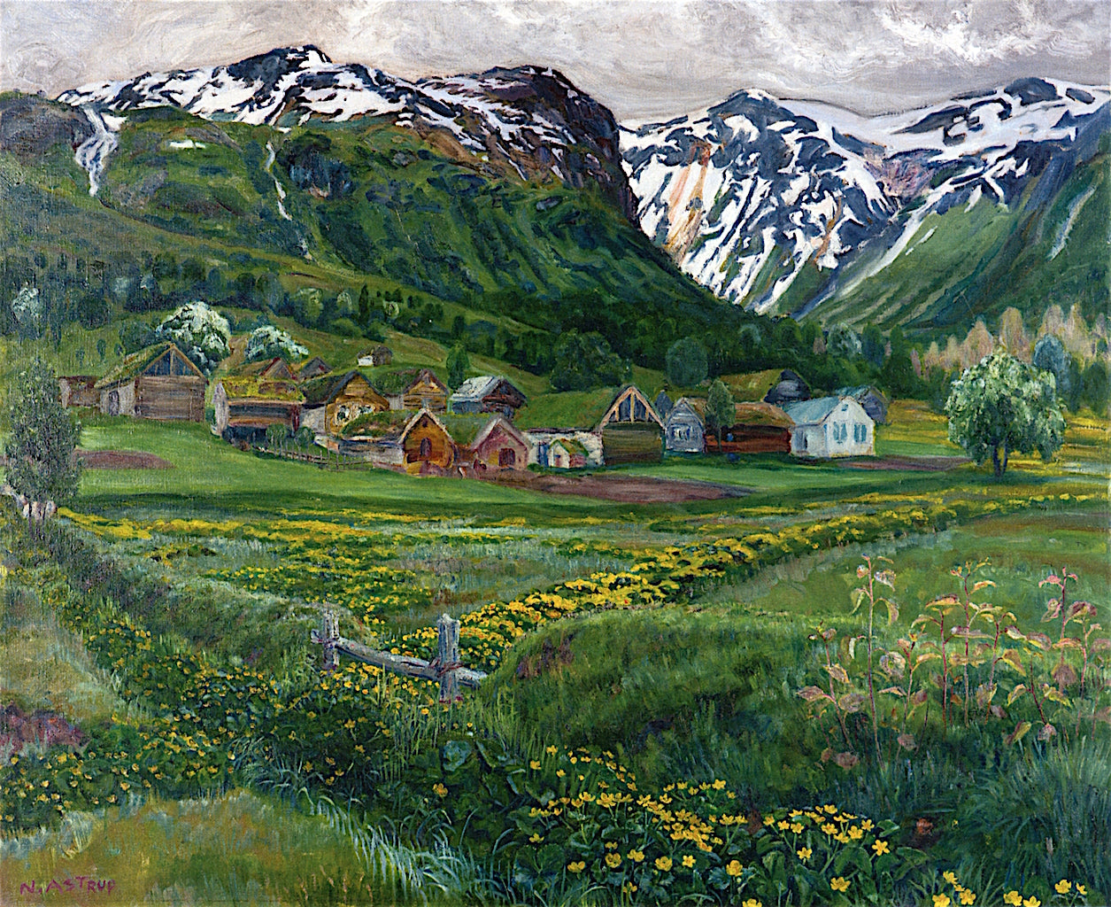 A June Night and Old Jølster Farm by Nicolai Astrup,16x12(A3) Poster
