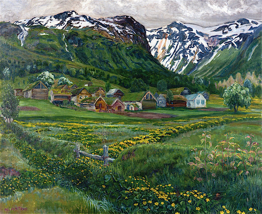 A June Night and Old Jølster Farm by Nicolai Astrup,16x12(A3) Poster