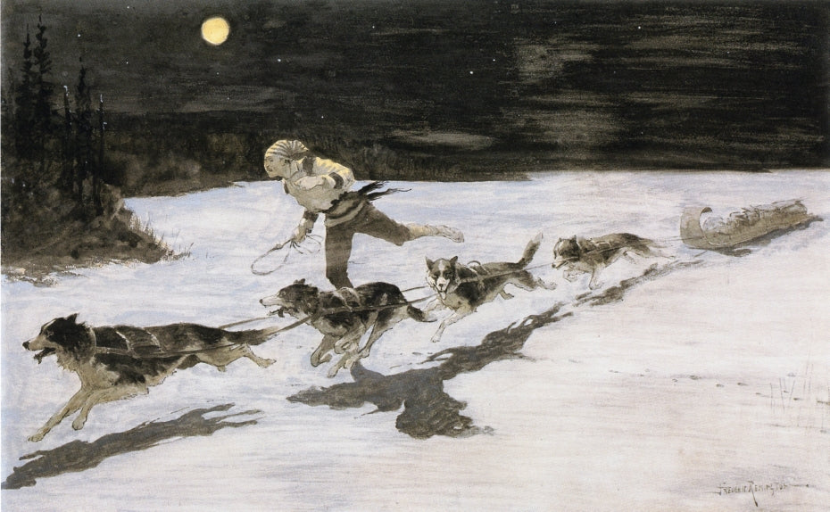 Huskie Dogs on the Frozen Highway by Frederic Remington,A3(16x12")Poster