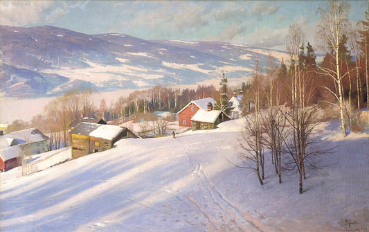 Winter in Lillehammer, vintage artwork by Peder Mork Mønsted, 12x8" (A4) Poster