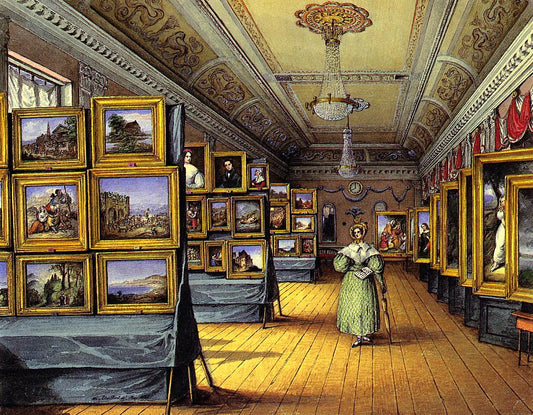Interior of the Great Room at the Hotel du Chevald d'Or, Frankfurt A/M, Open for the Exhibition of Pictures, May 1835, vintage artwork by Mary Ellen Best, A3 (16x12") Poster Print