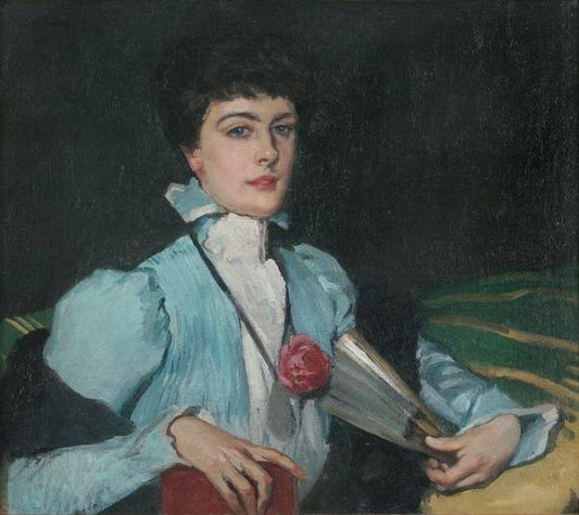 Mrs Bunny on a Green Sofa, vintage artwork by Rupert Bunny, 12x8" (A4) Poster