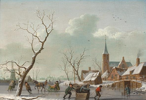 A View of a Village in Winter, vintage artwork by Isaak Ouwater, 12x8" (A4) Poster