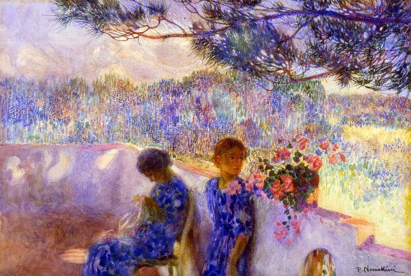On the Terrace, vintage artwork by Plinio Nomellini, 12x8" (A4) Poster