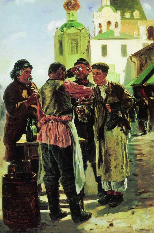Kvass Sellers, vintage artwork by Vladimir Yegorovich Makovsky, 12x8" (A4) Poster