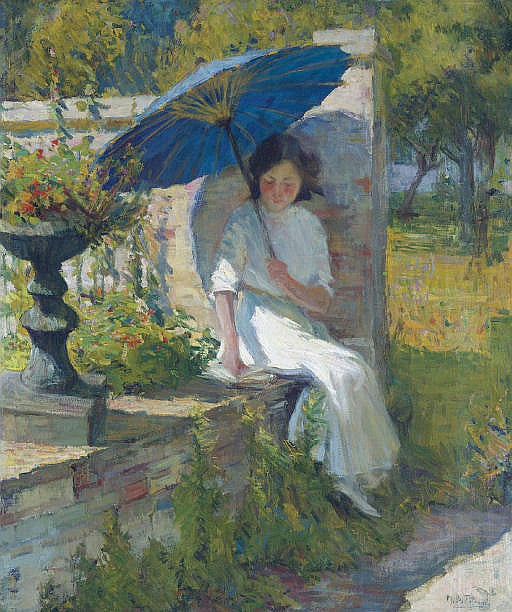The Blue Parasol, vintage artwork by Mary Bradish Titcomb, 12x8" (A4) Poster