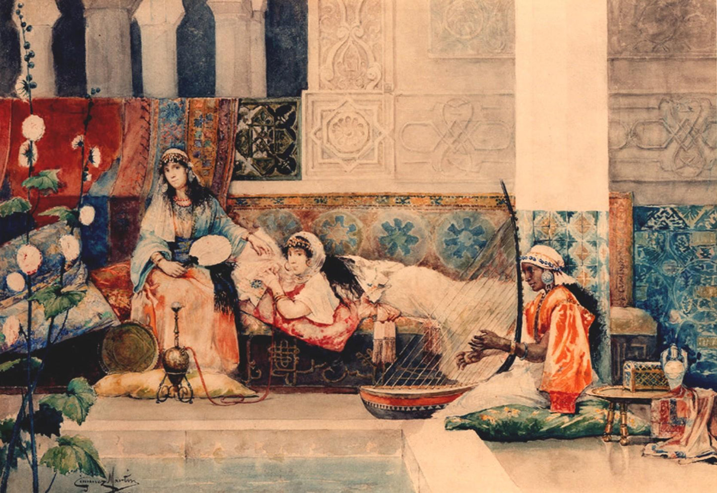 Relaxing in the Harem, vintage artwork by Juan Gimenez Martin, 12x8" (A4) Poster