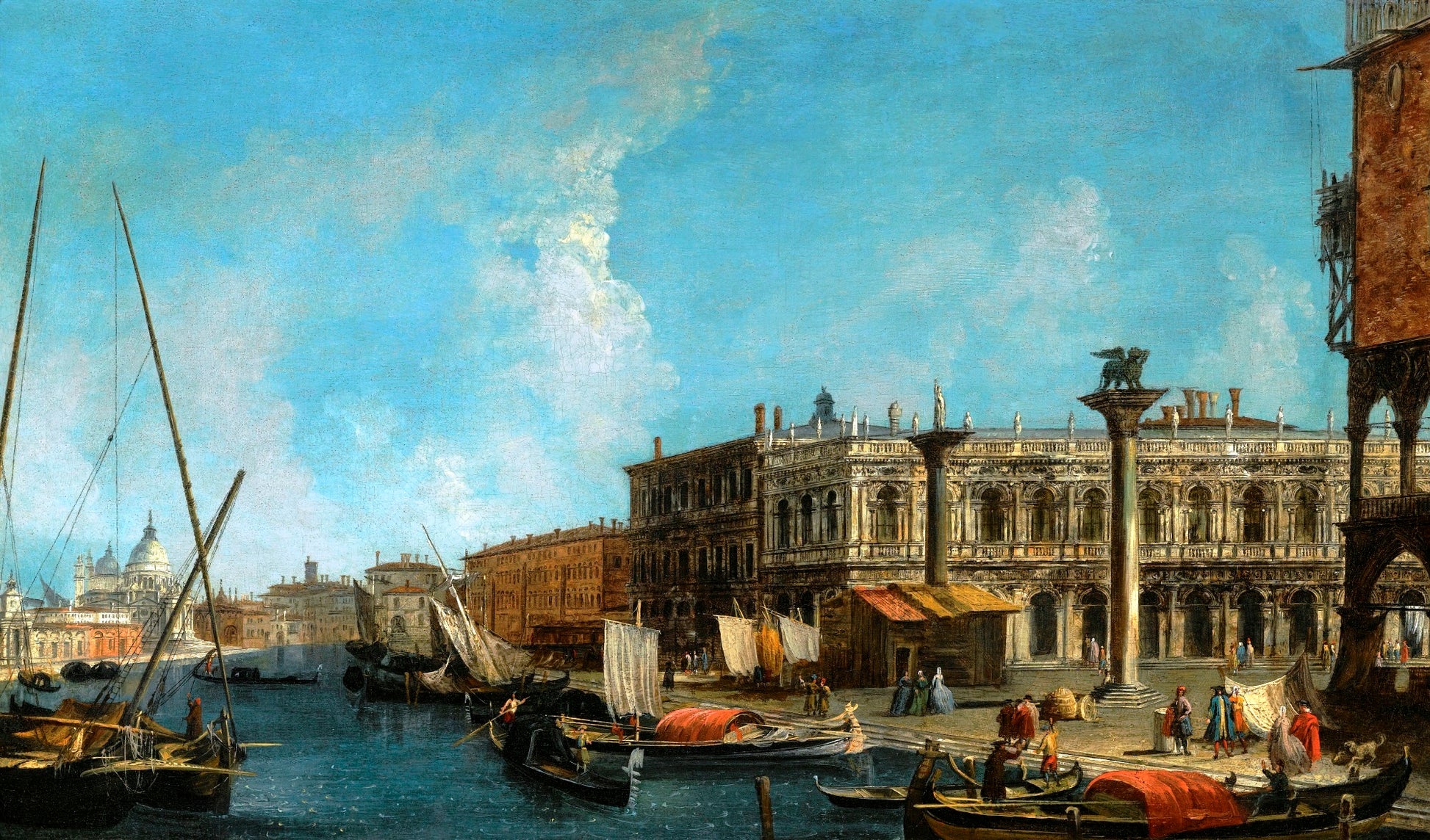 Venice, A View of the Molo from the Bacino Di San Marco with the Piazzetta and the Entrance to the G, vintage artwork by Michele Giovanni Marieschi, 12x8" (A4) Poster