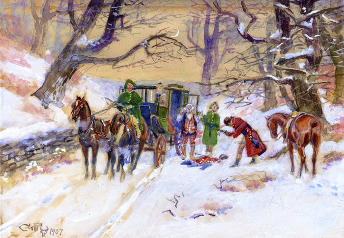 Holdup on the Boston Road by Charles Marion Russell,A3(16x12