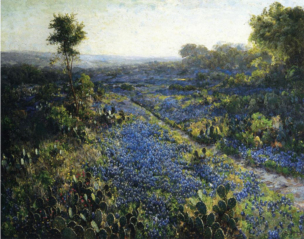 Texas Bluebonnets and Prickly Pear Cacti by Julian Onderdonk,16x12(A3) Poster