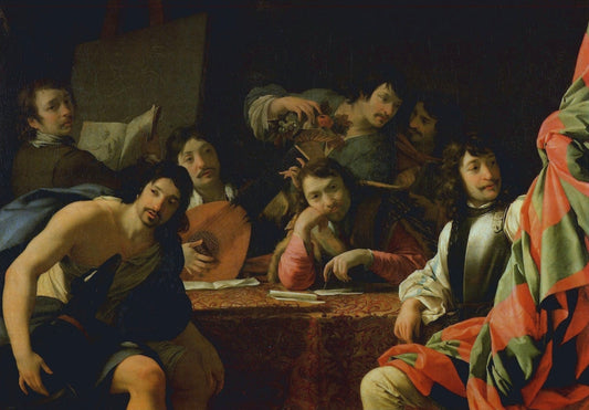 A Gathering of Friends, vintage artwork by Eustache Le Sueur, 12x8" (A4) Poster