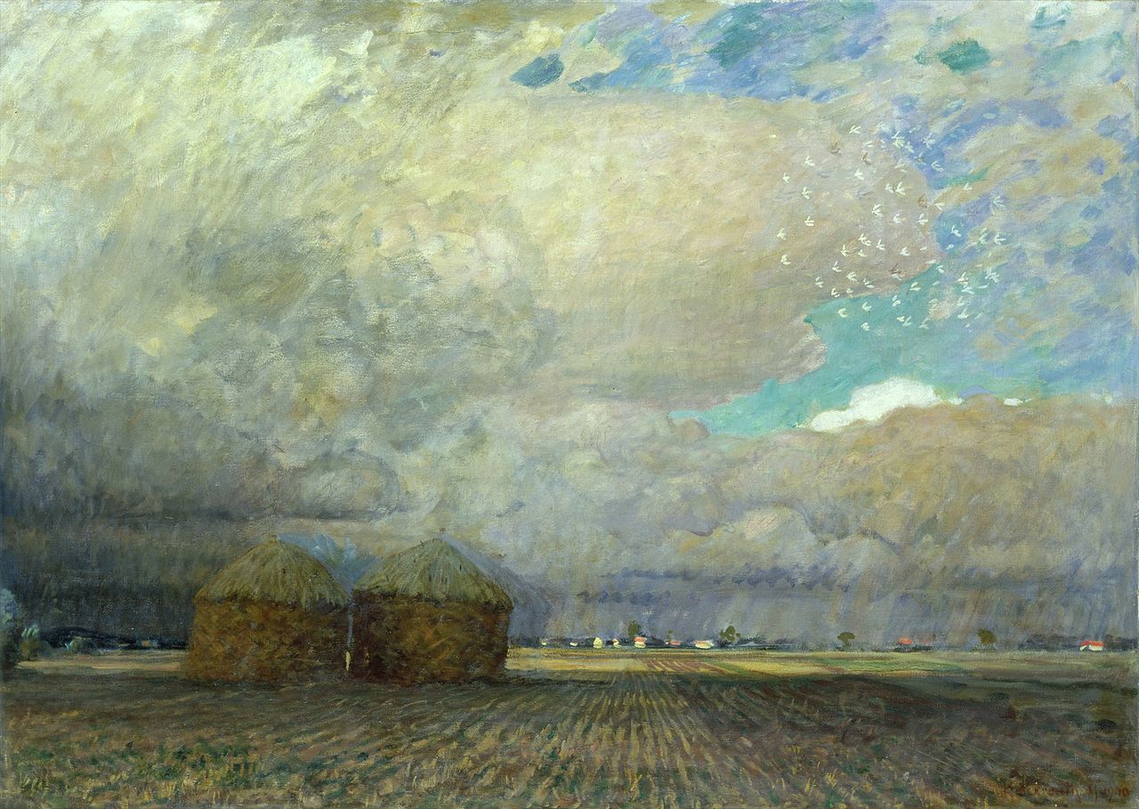 Landscape with Huts, vintage artwork by Leopold von Kalckreuth, 12x8" (A4) Poster