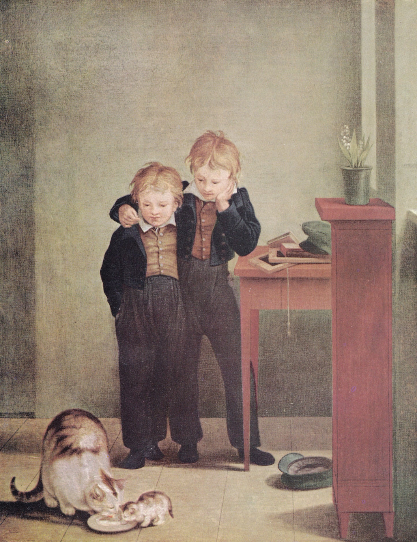 Ernst and Richard Watching the Cats, vintage artwork by Georg Friedrich Kersting, 12x8" (A4) Poster