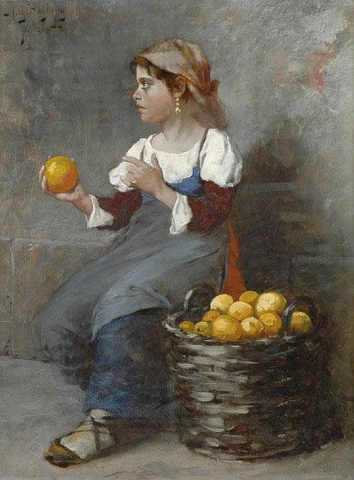 Girl Selling Oranges by August Wilhelm Nikolaus Hagborg,A3(16x12")Poster