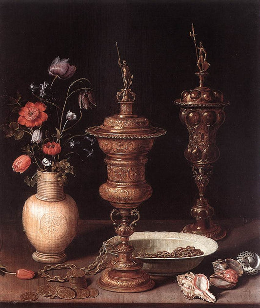 Still Life with Flowers and Goblet, vintage artwork by Clara Peeters, 12x8" (A4) Poster