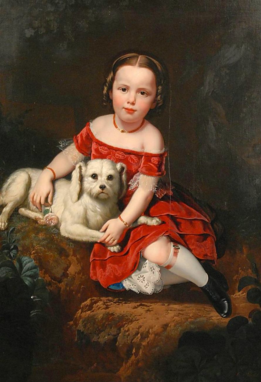 Portrait of a Girl with Dog, vintage artwork by Charles Christian Nahl, A3 (16x12") Poster Print