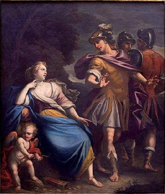 Aeneas Leaving Dido, vintage artwork by Attributed to Marcantonio Franceschini, 12x8" (A4) Poster