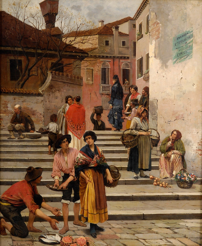 Venetian (hustle and) bustle, vintage artwork by Franz Leo Ruben, 12x8" (A4) Poster