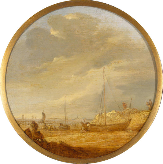 Boats on a Riverbank, vintage artwork by Jan van Goyen, 12x8" (A4) Poster