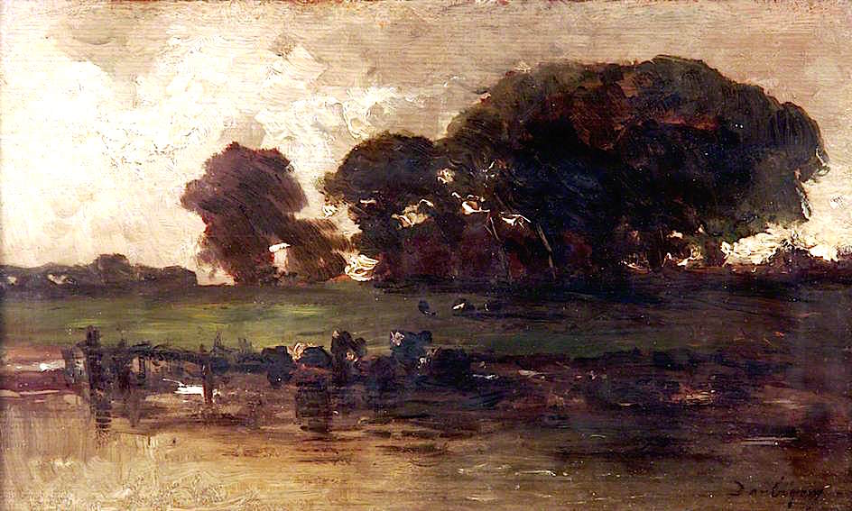 Cattle at a Stream, Evening, vintage artwork by Charles-François Daubigny, A3 (16x12") Poster Print