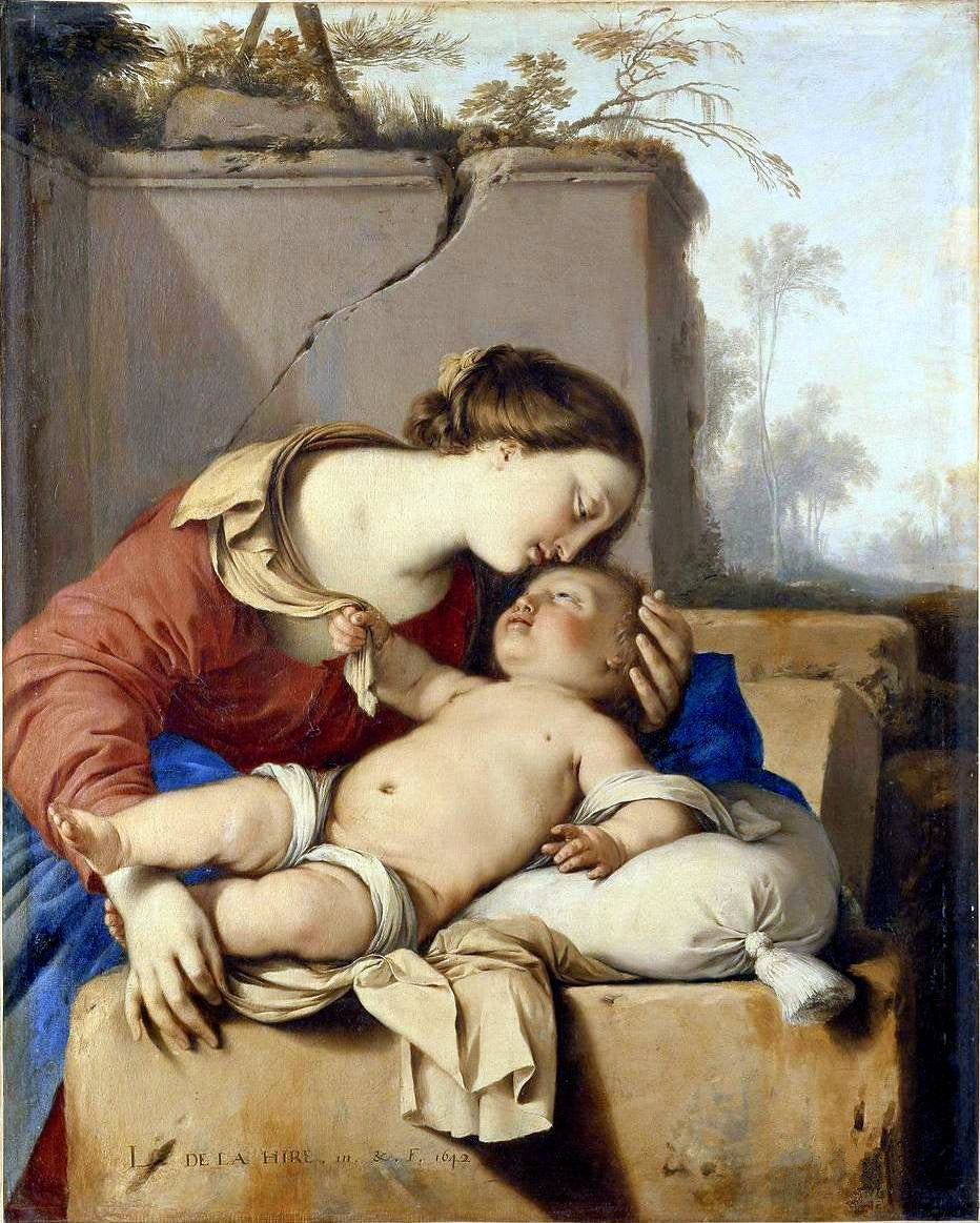 Virgin with Child, vintage artwork by Laurent de La Hyre, 12x8" (A4) Poster