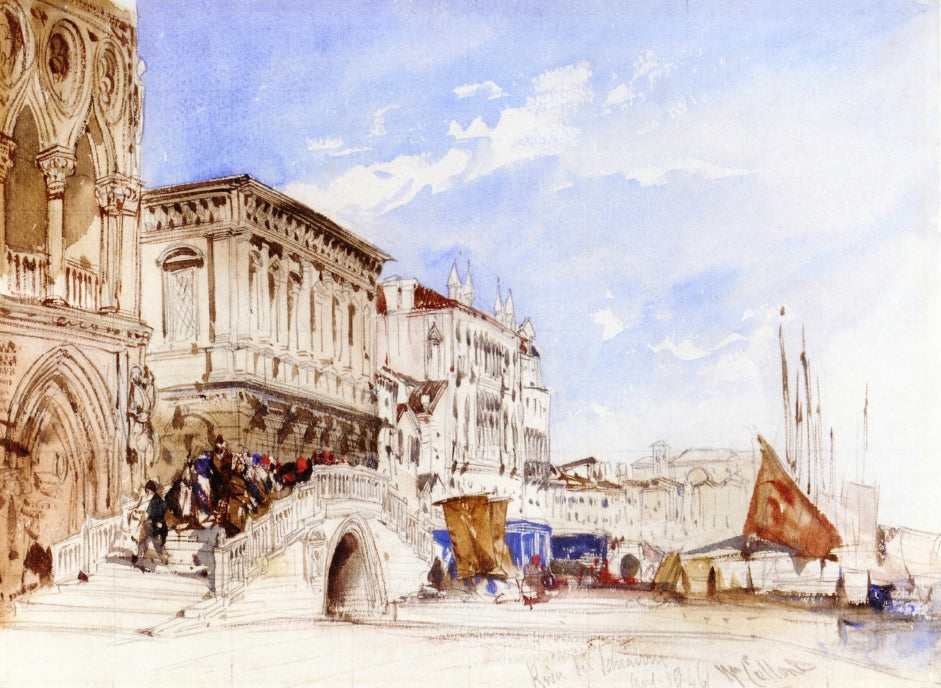 Riva degli Schiavoni, Venice, vintage artwork by William Callow, R.W.S., A3 (16x12") Poster Print