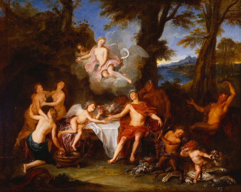 The Alliance of Bacchus and Cupid, vintage artwork by Antoine Coypel II, 12x8" (A4) Poster
