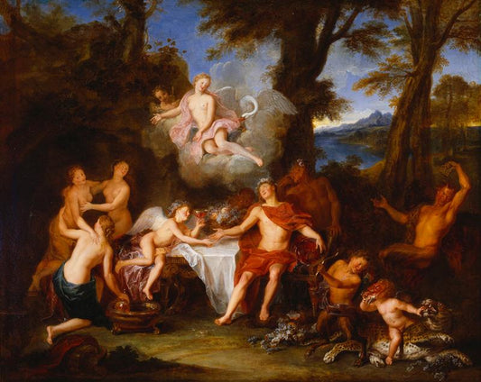 The Alliance of Bacchus and Cupid, vintage artwork by Antoine Coypel II, 12x8" (A4) Poster