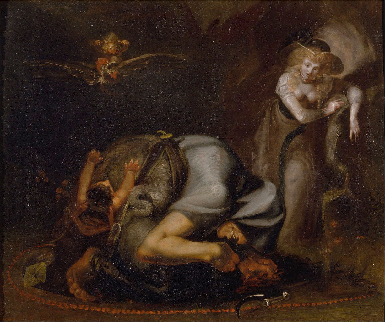 Scene of Witches, from 'The Masque of Queens' by  Ben Jonson, vintage artwork by Johann Heinrich Füseli, 12x8" (A4) Poster