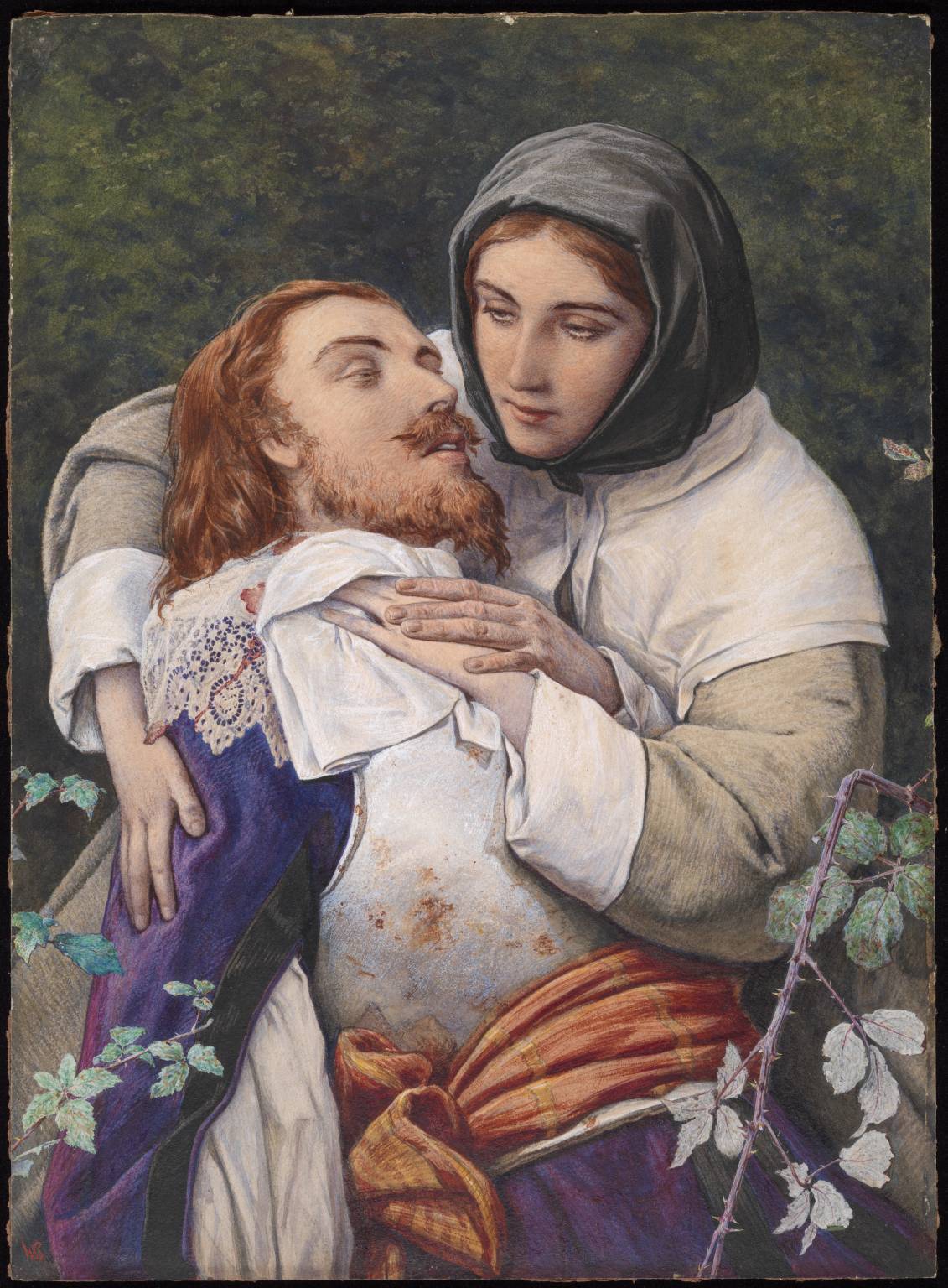 Detail of Two Figures from 'The Wounded Cavalier', vintage artwork by William Shakespeare Burton, 12x8" (A4) Poster