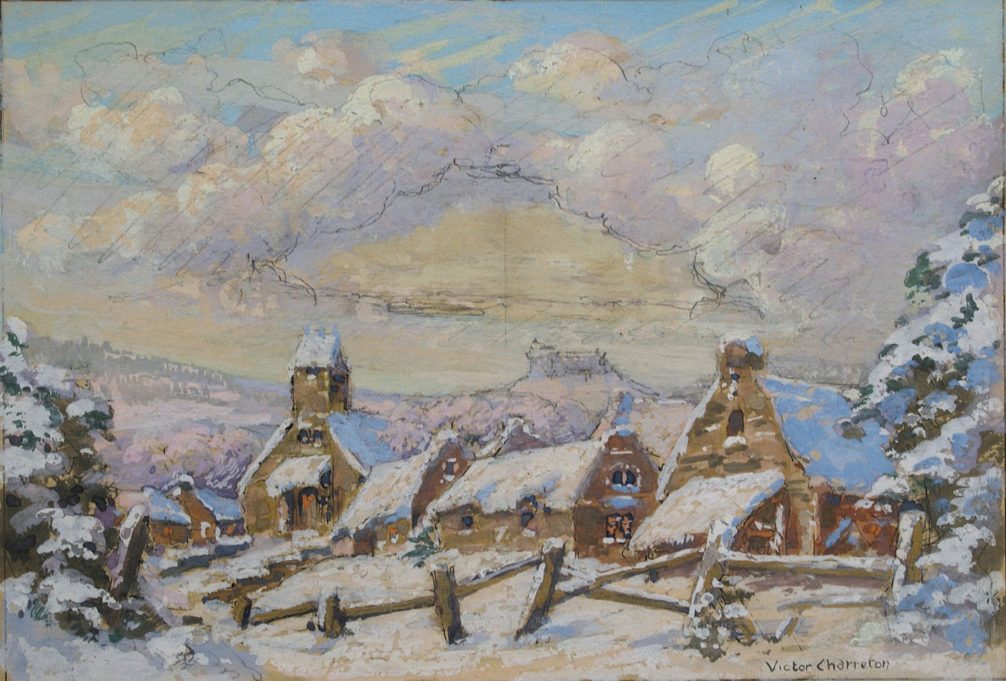Village in Winter by Victor Charreton,A3(16x12")Poster
