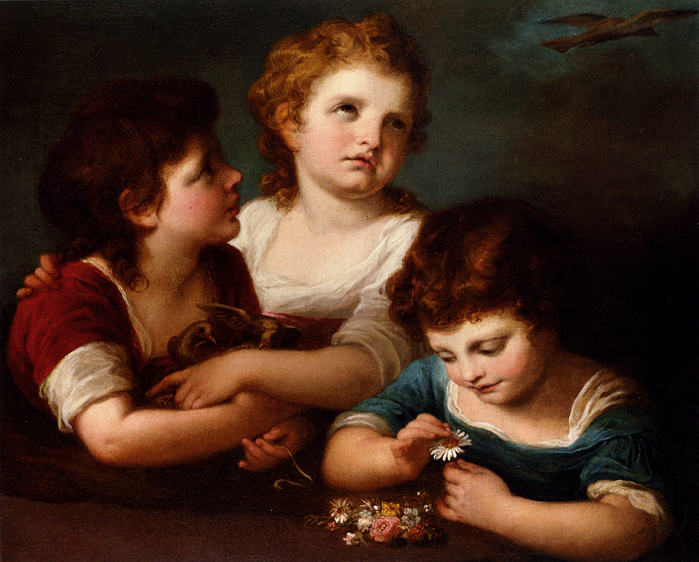 Children with a Bird's Nest and Flowers, vintage artwork by Angelica Kauffmann, 12x8" (A4) Poster