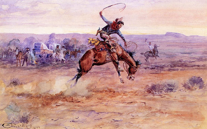 Bucking Bronco by Charles Marion Russell,A3(16x12