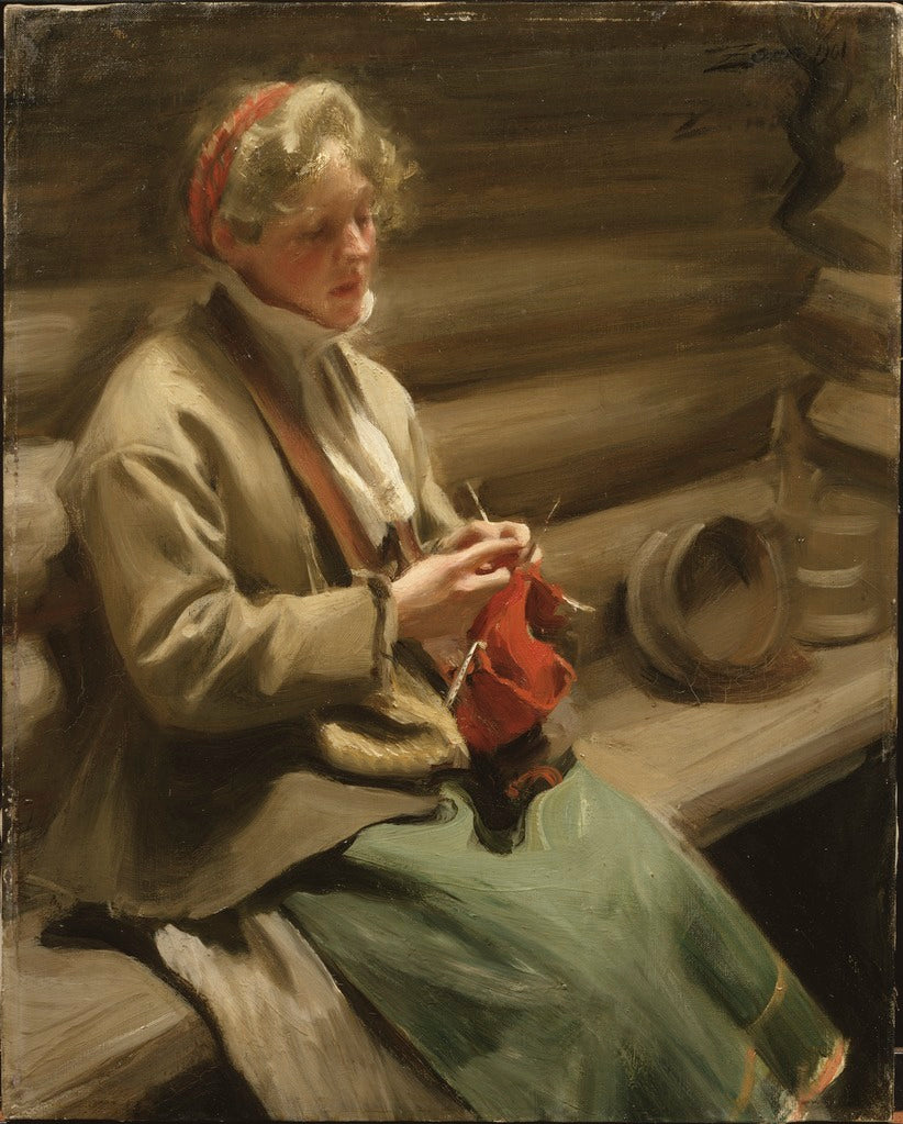 Dalecarlian Girl Knitting by Anders Zorn,A3(16x12")Poster