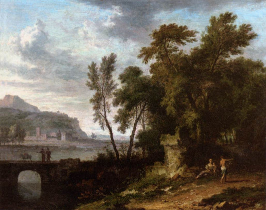 Landscape with Ruin and Bridge, vintage artwork by Jan van Huysum, 12x8" (A4) Poster