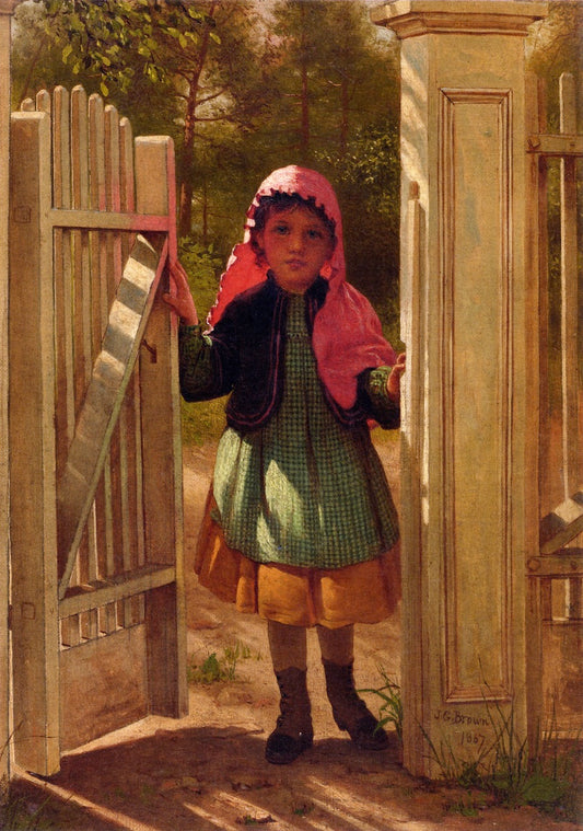 At the Doorway, vintage artwork by John George Brown, 12x8" (A4) Poster