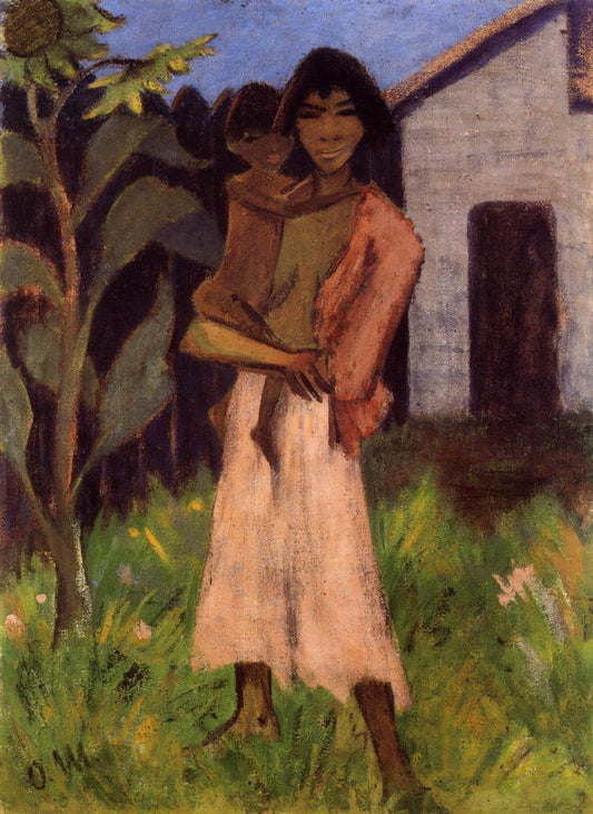 Standing Gypsy Woman with a Child, vintage artwork by Otto Mueller, 12x8" (A4) Poster