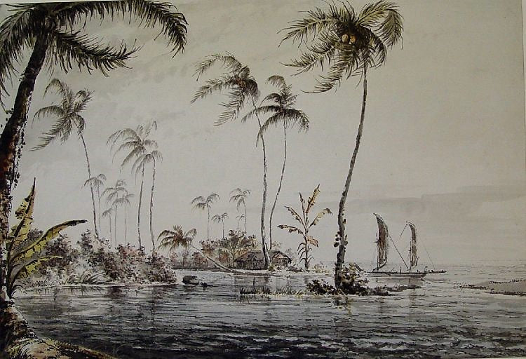 View of the Island of Otaheite, vintage artwork by William Hodges, 12x8" (A4) Poster