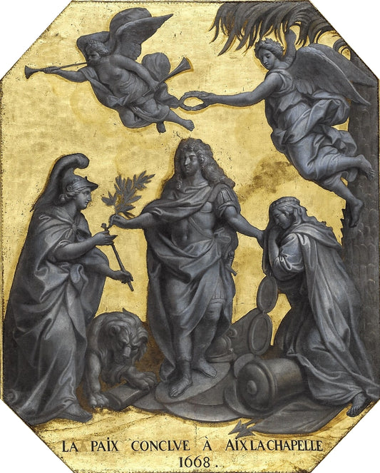 Hall of Mirrors 17 - Peace Concluded at Aachen in 1668, vintage artwork by Charles Le Brun, 12x8" (A4) Poster