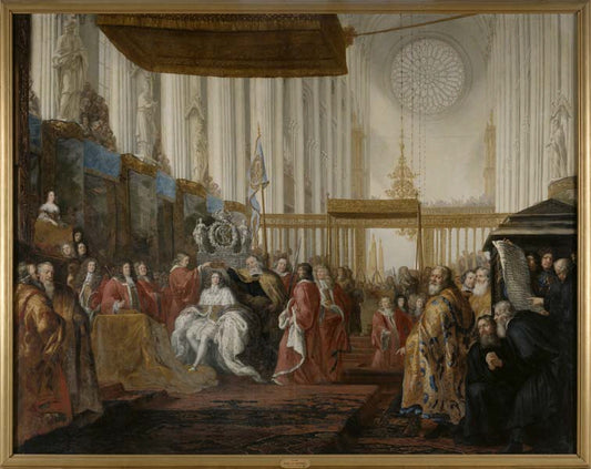 The Coronation of King Charles XI in Uppsala Cathedral, vintage artwork by David Klocker Ehrenstrahl, 12x8" (A4) Poster