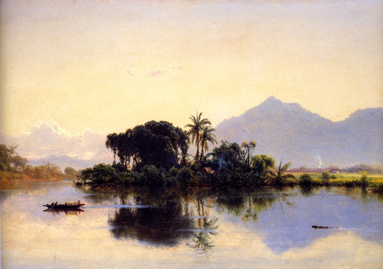 River Scene, Ecuador (I), vintage artwork by Louis Remy Mignot, 12x8" (A4) Poster