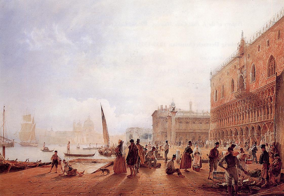 Figures on the Riva degli Schiavone, vintage artwork by Rudolf von Alt, A3 (16x12") Poster Print