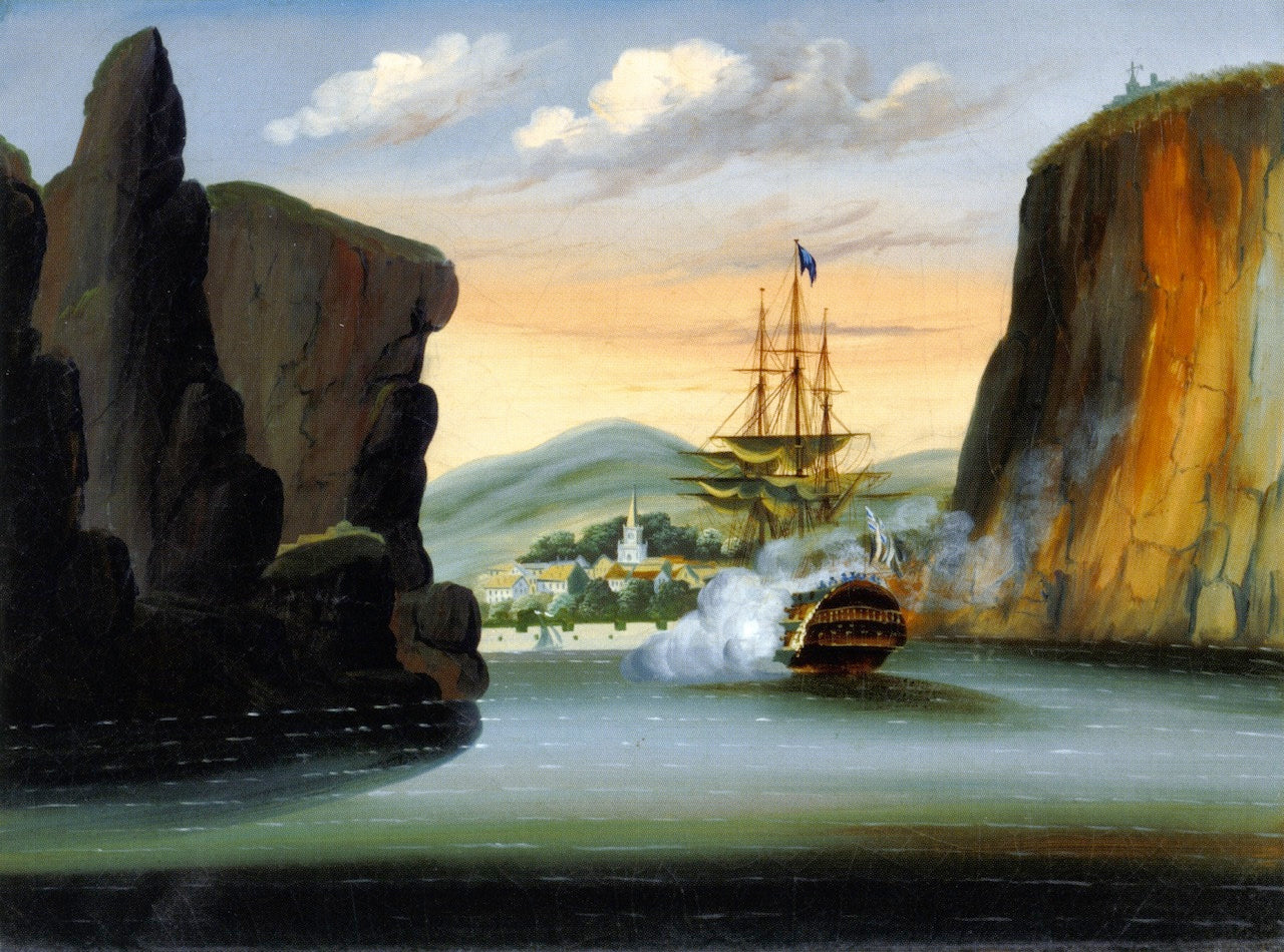 Indiaman Saluting the Island of St. Helena, vintage artwork by Thomas Chambers, A3 (16x12") Poster Print