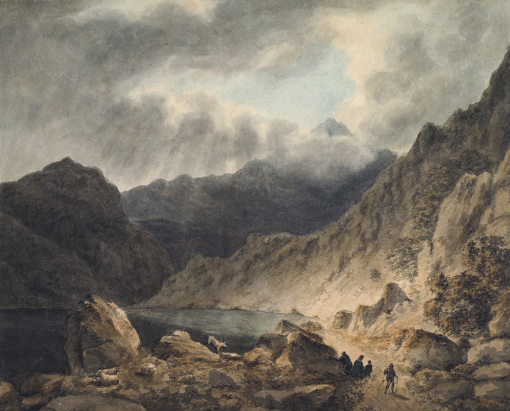 Storm Over A Lake, vintage artwork by British School 18th Century - Unknown, 12x8" (A4) Poster