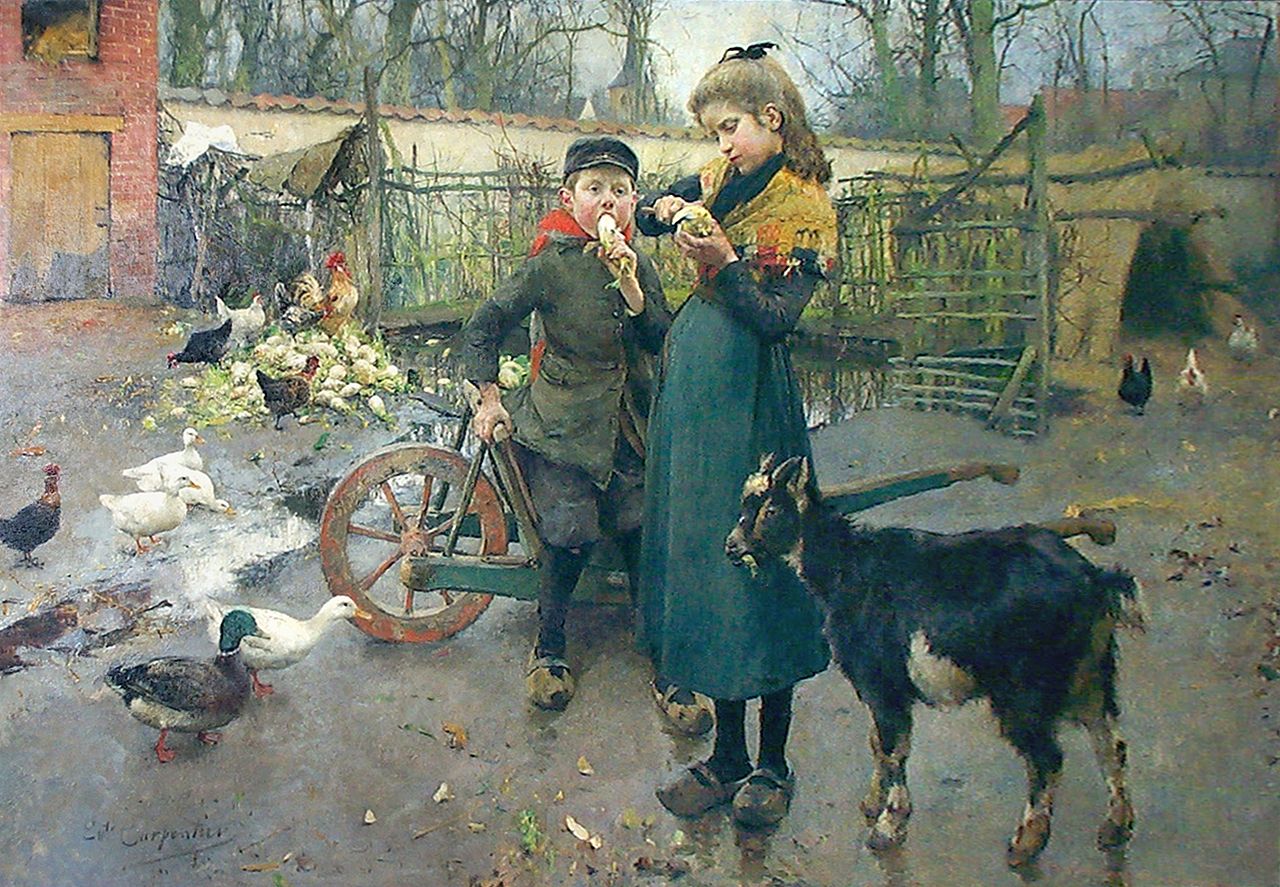 The Snack in the Farmyard, vintage artwork by Évariste Carpentier, 12x8" (A4) Poster