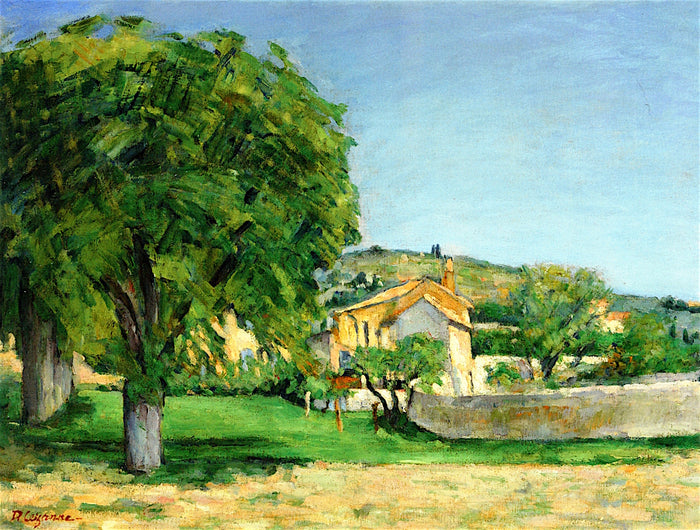 Chestnut Trees and Farmstead of Jas de Bouffan, vintage artwork by Paul Cezanne, 12x8
