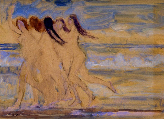 Dancers on the Beach, vintage artwork by Arthur B. Davies, 12x8" (A4) Poster