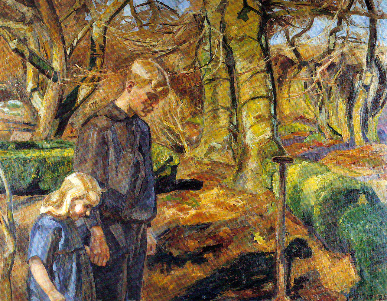 Two Children Bury a Bird by Fritz Syberg,A3(16x12")Poster