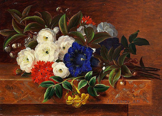 Flowers on a sill, vintage artwork by Johan Laurentz (J.L.) Jensen, A3 (16x12") Poster Print