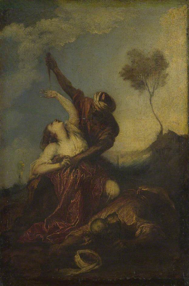 Struggle in a Desert, vintage artwork by French School 19th Century - Unknown, A3 (16x12") Poster Print